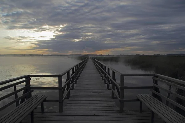 Lago Federsee Mattino Presto Alba Nuvole Riserva Naturale — Foto Stock