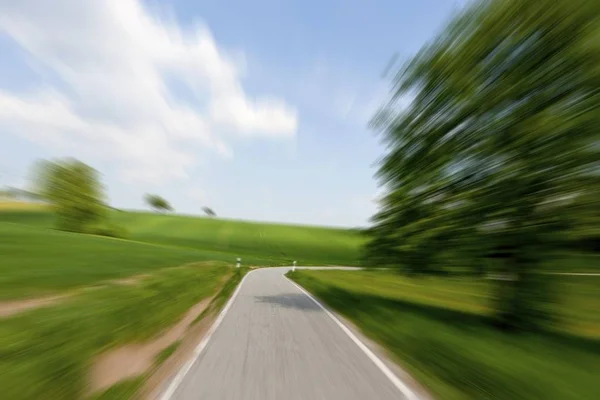 High Speed Motion Country Road Approaching Curve — Stock Photo, Image