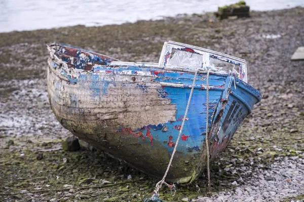 Old Fishing Boat Lying Gravel Bed River County Galway Republic — Stock Photo, Image
