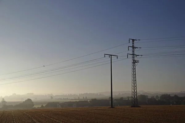 Pylônes Électriques Matin Haute Souabe Bade Wurtemberg Allemagne Europe — Photo