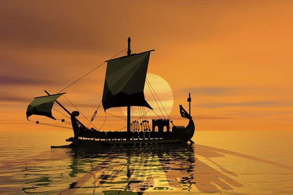 Ιστορικό ιστιοπλοϊκό σκάφος στη θάλασσα με ηλιοβασίλεμα — Φωτογραφία Αρχείου