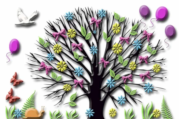 Summer tree illustration on white background