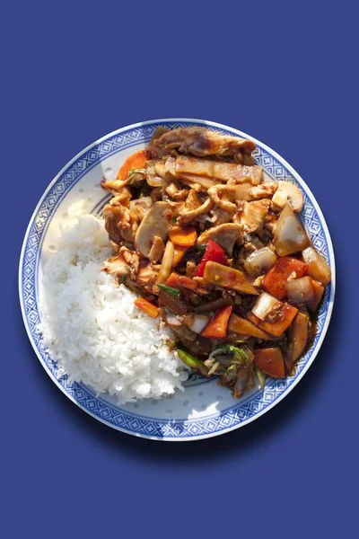Thailändisches Huhn Mit Gemüse Und Reis — Stockfoto