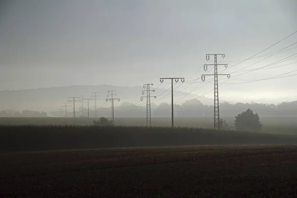 电塔与晨雾 Swabia 巴登符腾堡州 — 图库照片