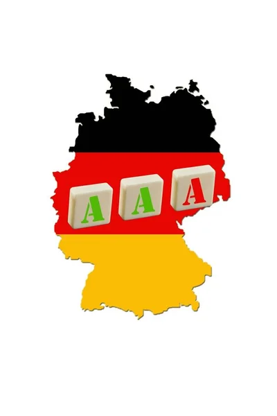Deutschlandkarte Drei Ein Rotes Risiko Des Ratingverlustes Dreifaches Rating Symbolbild — Stockfoto