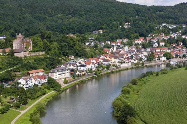 Neckarsteinach Mittelburg Castle Vierburgeneck Neckartal Nature Park Neckar River Odenwald — Stock Fotó