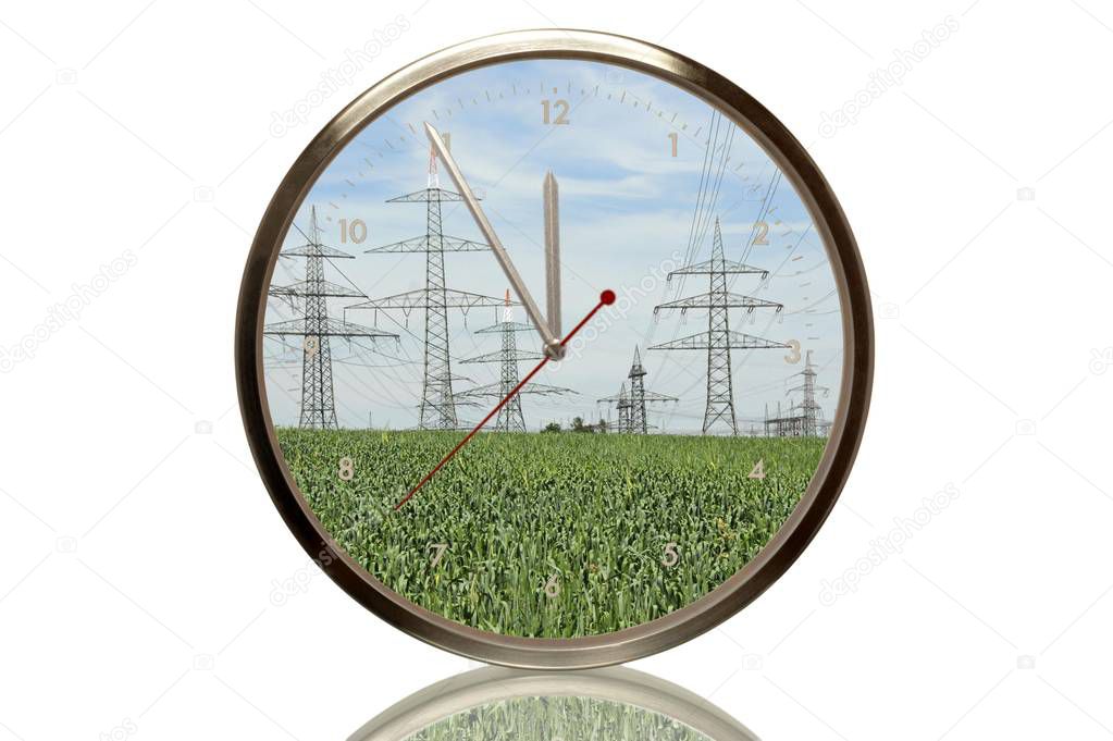 Reloj con postes de potencia, de 5 minutos a doce, undécima hora