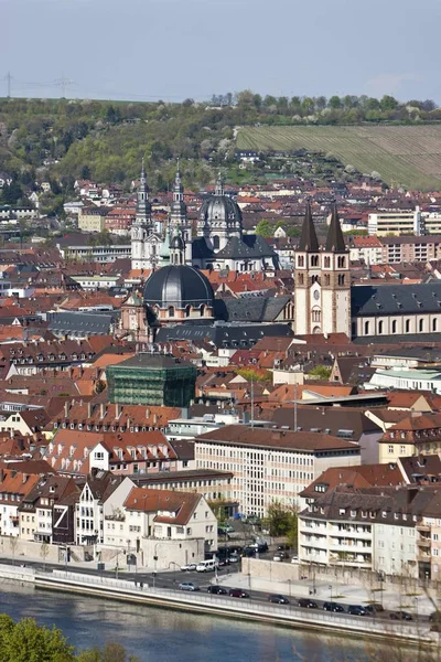 从堡垒 Marienberg 主要河 Wuerzburg 大教堂 圣约翰教堂 Wuerzburg Franconia 巴伐利亚 欧洲看 — 图库照片