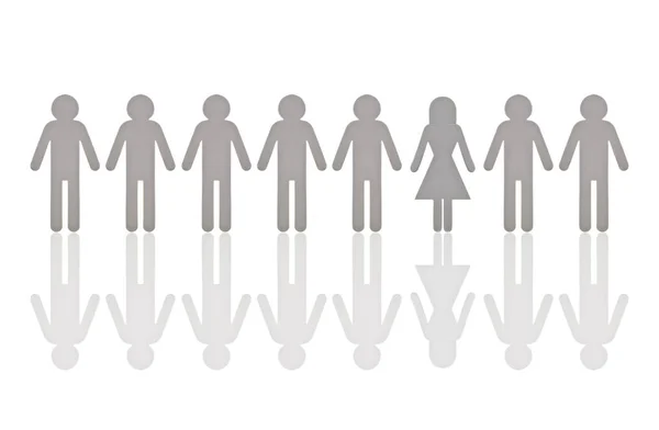 Sorban Férfi Piktogram Figurákat Egyetlen Női Alak Női Kvóta Szimbolikus — Stock Fotó