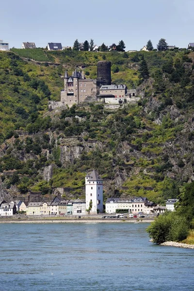 Goarshausen Castelo Katz Rio Reno Renânia Palatinado Alemanha Europa — Fotografia de Stock