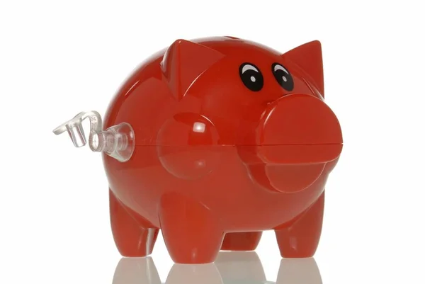 Sparschwein Mit Offenem Ventil Symbolbild Für Banken Denen Die Luft — Stockfoto