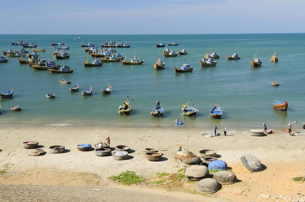 Łodzie Rybackie Plaży Morze Pobliżu Mui Wietnam Azja — Zdjęcie stockowe