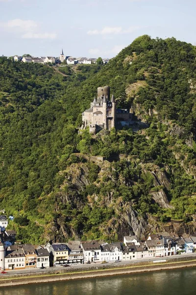 Blick Auf Burg Katz Rhein Goarshausen Und Das Paterbergdorf Horizont — Stockfoto