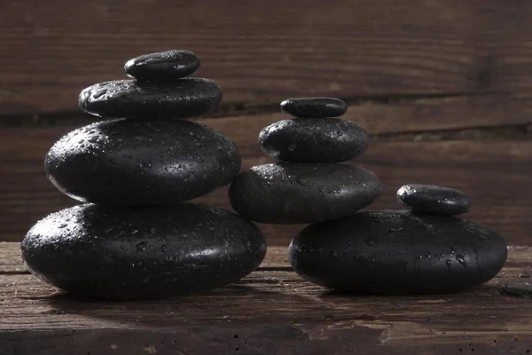 Pedras Massagem Quentes Feixe Madeira — Fotografia de Stock