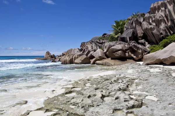 Praia Solitária Grand Anse Com Rochas Típicas Granito Digue Digue — Fotografia de Stock
