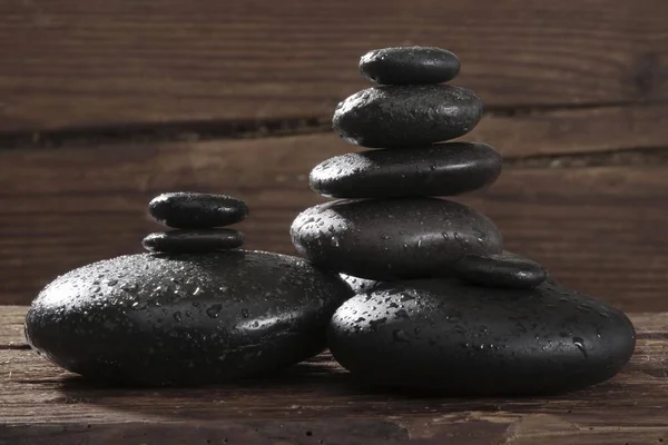 Pedras Massagem Quentes Feixe Madeira — Fotografia de Stock