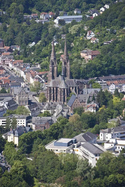 Widok Marburg Der Lahn Centrum Zabytkowego Miasta Przed Kościół Marburg — Zdjęcie stockowe