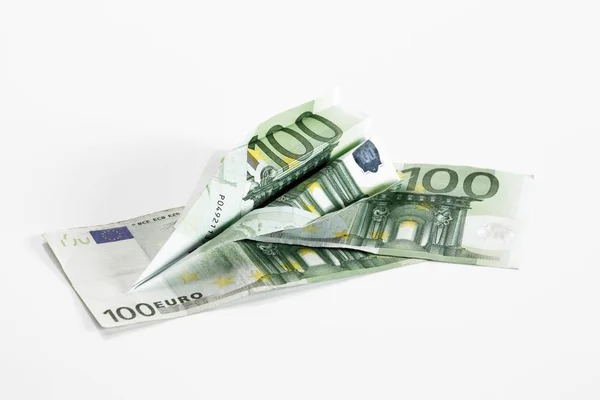 Billetes 100 Euros Aviones Papel — Foto de Stock