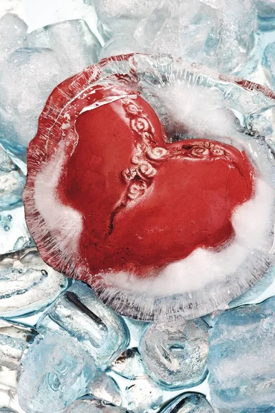 Corazón Rojo Congelado Hielo — Foto de Stock