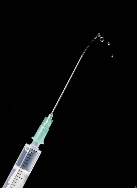 Syringe Vaccinatie Close Shot Van Het Vaccin Vloeistof Spuiten — Stockfoto