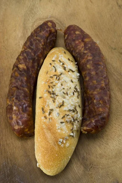 Polish sausages and salted roll bread