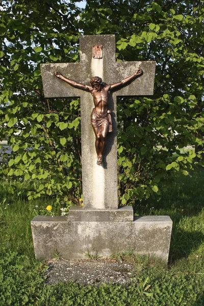 Jezus Chrystus Krzyżu Krzyż Pole Górnej Szwabii Niemcy Europa — Zdjęcie stockowe