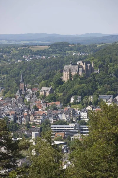 Vista Marburg Der Lahn Con Centro Storico Fronte Castello Del — Foto Stock