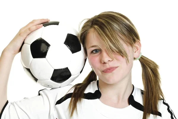 Young Girl Holding Football — Stock Photo, Image