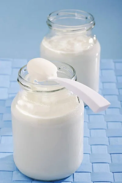 Yoghurt Glass Jars — Stock Photo, Image