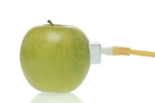 Manzana Con Cable Lan — Foto de Stock