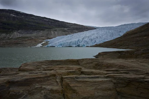 Glaciären Svartisen Och Austerdalisen Sjön Norge Skandinavien Europa — Stockfoto