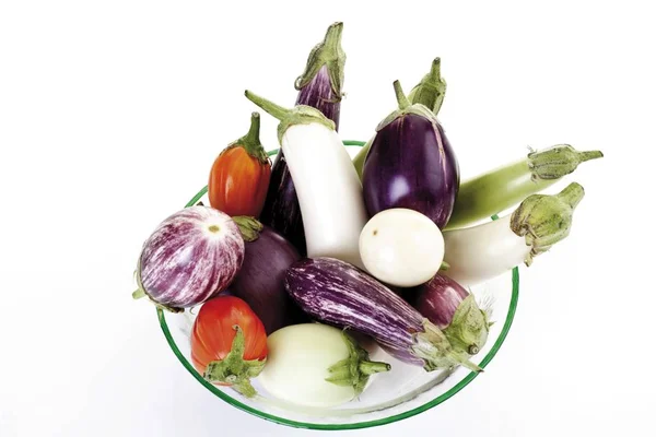 Thaise Mini Aubergines Een Glazen Kom — Stockfoto