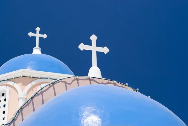 Blue Domes Chapel Mykonos City Cyclades Greece Europe — Stock Photo, Image