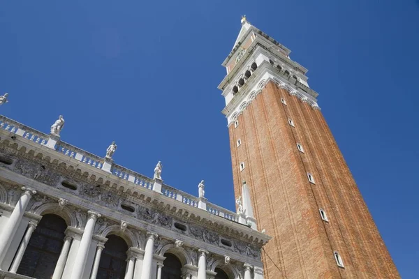 Mark Campanile Part Palace Facade Mark Square Venice Veneto Italy — стоковое фото