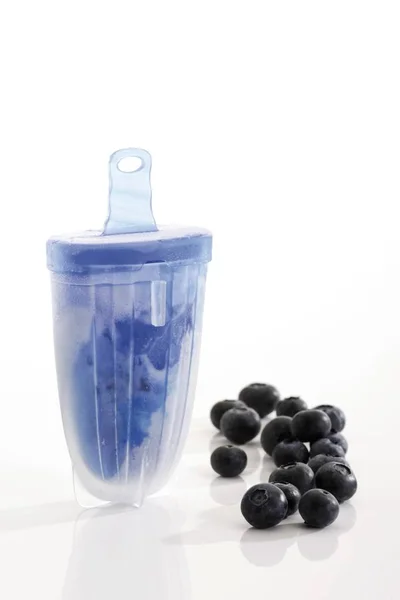 Homemade Popsicle Ice Lolly Ice Pop Mould Fresh Blueberries — Stock Photo, Image