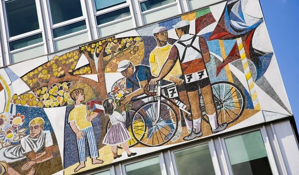 Mosaico Muro Casa Alexanderplatz Square Berlino Germania Europa — Foto Stock