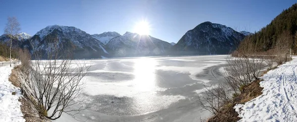 Bevroren Lake Plansee Tirol Oostenrijk Europa — Stockfoto