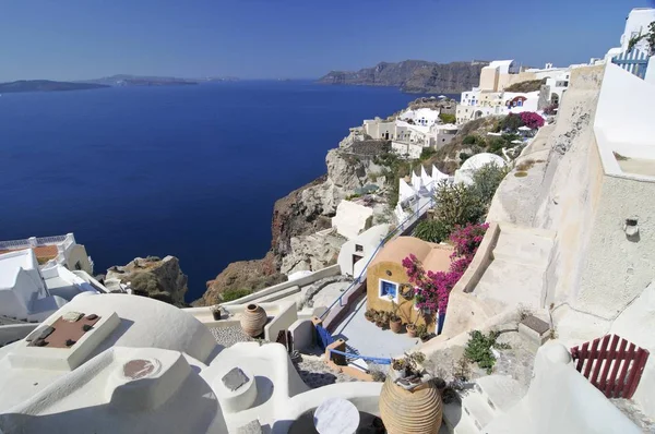 Vista Sobre Cidade Oia Com Arquitetura Cíclica Típica Santorini Cíclades — Fotografia de Stock