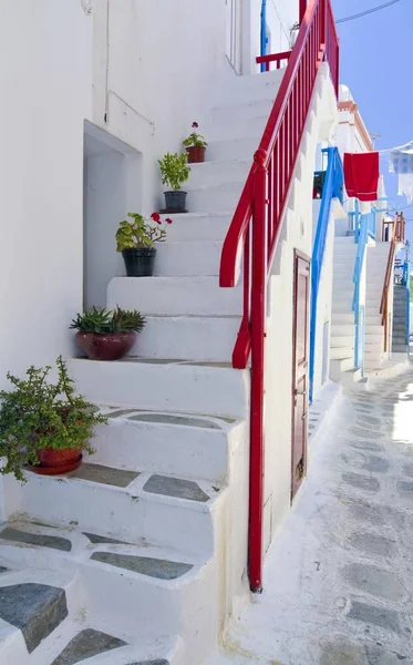 Treppen Und Treppengeländer Mykonos Kykladen Griechenland Europa — Stockfoto