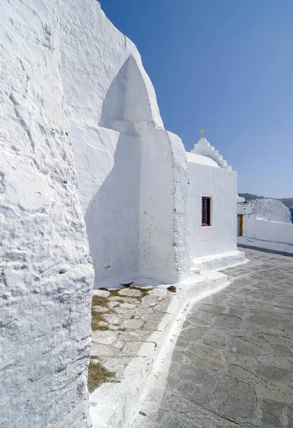 Biały Kościół Panagia Paraportiani Kaplica Mieście Mykonos Cyklady Grecja Europa — Zdjęcie stockowe