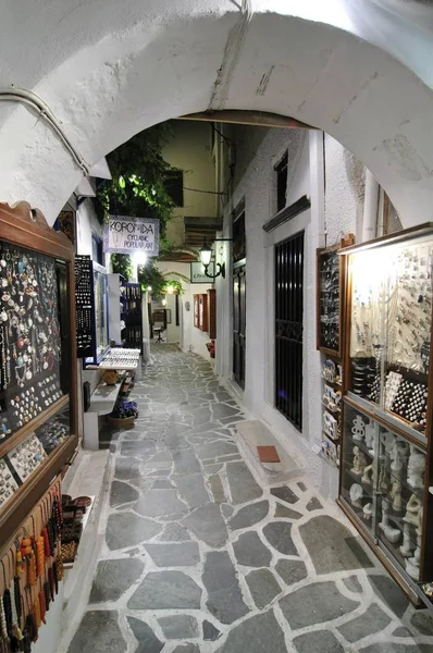 Eski Pazar Kaldırım Taşları Alley Naxos Şehir Kiklad Adaları Yunanistan — Stok fotoğraf