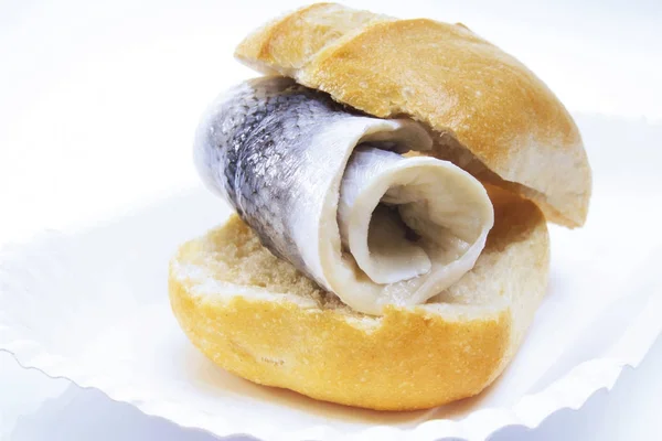 Rolled Pickled Herring Served Bun — Stock Photo, Image