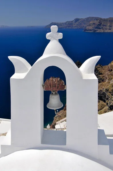 Bell Tower Chapel Oia Santorini Cyclades Greece Europe Stock Image