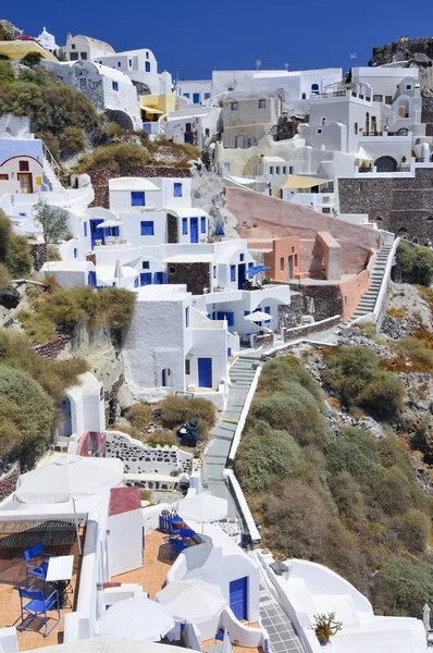 Egymásba Ház Egy Tipikus Kükladikus Építészeti Stílusban Oia Santorini Cyclades — Stock Fotó