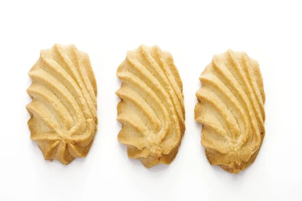 Golvende Shortbread Koekjes Koekjes Geïsoleerd Wit Studio — Stockfoto