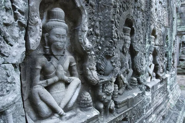 Kamienne Płaskorzeźby Buddyjski Figur Preah Khan Temple Siem Reap Kambodża — Zdjęcie stockowe