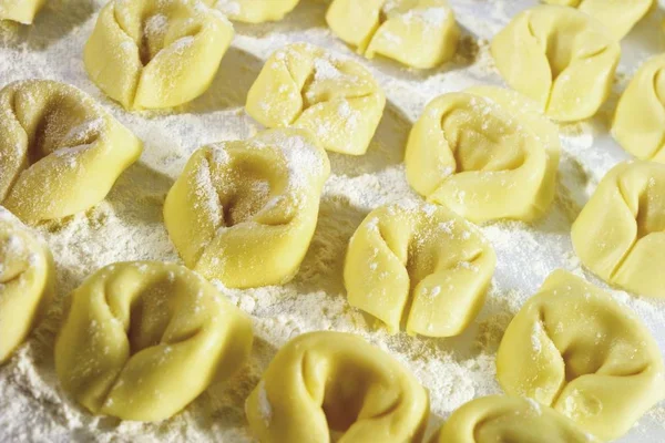 Raviolis Caseros Sobre Tabla Enharinada — Foto de Stock