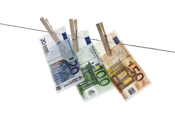 Euro Banknotes Clothesline — Stock Photo, Image
