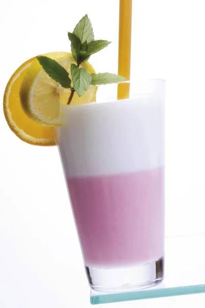 Drinkable Yoghurt Glass Garnished Fruit — Stock Photo, Image
