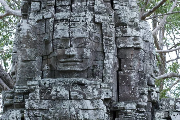 Steinskulptur Gesicht Von Bodhisattva Lokeshvara Auf Einem Monumentalen Turm Som — Stockfoto